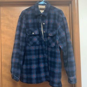 Blue plaid lined shirt jacket
